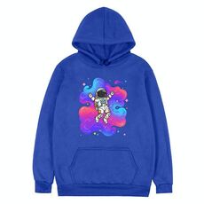 Felpa con cappuccio in pile con stampa astronauta Stampa su richiesta, taglia: XL (blu)
