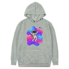 Felpa con cappuccio in pile con stampa astronauta, stampa su richiesta, taglia: XXXL (grigio)