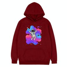 Felpa con cappuccio in pile con stampa astronauta, stampa su richiesta, taglia: XXXL (rosso vino)