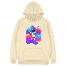 Felpa con cappuccio in pile con stampa astronauta, stampa su richiesta, taglia: XXXL (cachi)