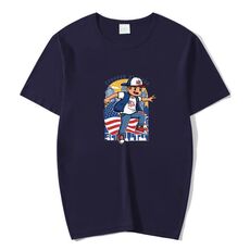 Maglietta a maniche corte in modal con scollo tondo stampato da ragazzo, stampa su richiesta, taglia: M (blu navy)