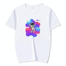 T-shirt a maniche corte in modal con scollo rotondo e stampa astronauta, stampa su richiesta, taglia: XXL (bianco)