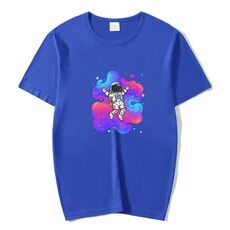 T-shirt a maniche corte in modal con scollo rotondo e stampa astronauta, stampa su richiesta, taglia: XXL (blu)