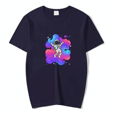 T-shirt a maniche corte in modal con scollo rotondo e stampa astronauta, stampa su richiesta, taglia: XXL (blu navy)