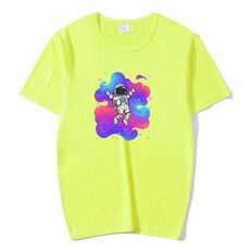T-shirt a maniche corte in modal con scollo rotondo e stampa astronauta, stampa su richiesta, taglia: XXL (verde erba)