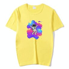 T-shirt a maniche corte in modal con scollo rotondo e stampa astronauta, stampa su richiesta, taglia: XXL (rosso)