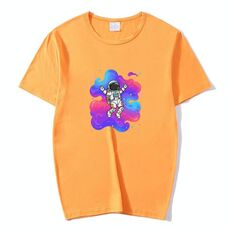 T-shirt a maniche corte in modal con scollo rotondo e stampa astronauta, stampa su richiesta, taglia: XXL (giallo)