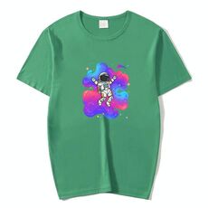 T-shirt a maniche corte in modal con scollo rotondo e stampa astronauta, stampa su richiesta, taglia: XXL (verde scuro)