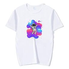 T-shirt a maniche corte in modal con scollo rotondo e stampa astronauta, stampa su richiesta, taglia: XXXL (bianco)