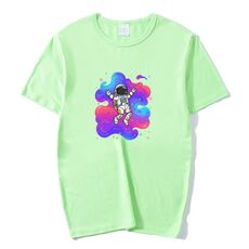 T-shirt a maniche corte in modal con scollo rotondo e stampa astronauta, stampa su richiesta, taglia: XXXL (verde menta)