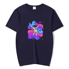 T-shirt a maniche corte in modal con scollo rotondo e stampa astronauta, stampa su richiesta, taglia: XXXL (blu navy)