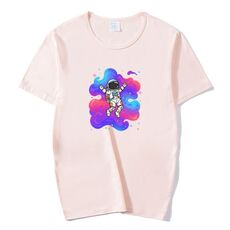 T-shirt a maniche corte in modal con scollo rotondo e stampa astronauta, stampa su richiesta, taglia: XXXL (arancione)