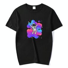 T-shirt a maniche corte in modal con scollo rotondo e stampa astronauta, stampa su richiesta, taglia: XXXL (rosa)