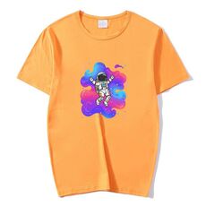 T-shirt a maniche corte in modal con scollo rotondo e stampa astronauta, stampa su richiesta, taglia: XXXL (giallo)