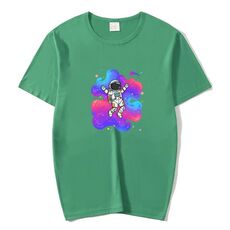 T-shirt a maniche corte in modal con scollo rotondo e stampa astronauta, stampa su richiesta, taglia: XXXL (verde scuro)