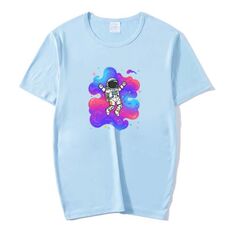 T-shirt a maniche corte in modal con scollo rotondo e stampa astronauta, stampa su richiesta, taglia: XXXL (azzurro cielo)