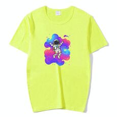 T-shirt a maniche corte in modal con scollo rotondo e stampa astronauta, stampa su richiesta, taglia: XXXXL (verde erba)