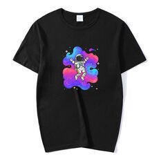 T-shirt a maniche corte in modal con scollo rotondo e stampa astronauta, stampa su richiesta, taglia: XXXXL (rosa)