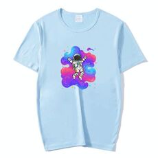 T-shirt a maniche corte in modal con scollo rotondo e stampa astronauta, stampa su richiesta, taglia: XXXXL (azzurro cielo)