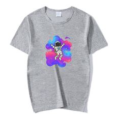 T-shirt a maniche corte in modal con scollo rotondo e stampa astronauta, stampa su richiesta, taglia: XXXXXL (blu lago)