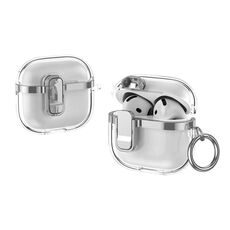 Per AirPods 4 Custodia per auricolari wireless trasparenti galvanizzati con blocco di sicurezza (argento)
