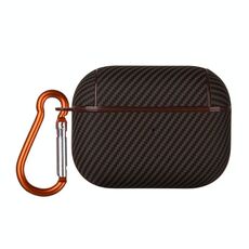 Per AirPods Pro 2 Custodia per auricolari in PU con trama in fibra di carbonio e gancio (marrone)