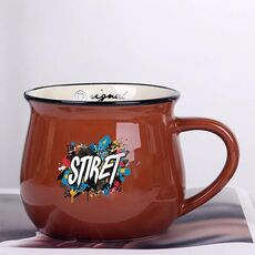 Tazza da acqua con pancia grande in ceramica stampata con alfabeto, stampa su richiesta (caffè)