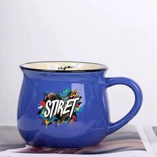 Tazza per acqua con pancia grande in ceramica stampata con alfabeto, stampa su richiesta (blu scuro)