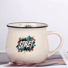 Tazza per acqua con pancia grande in ceramica stampata con alfabeto, stampa su richiesta (beige bianco)