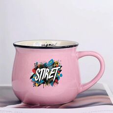 Tazza per acqua con pancia grande in ceramica stampata con alfabeto, stampa su richiesta (rosa)