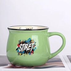 Tazza per acqua con pancia grande in ceramica stampata con alfabeto, stampa su richiesta (verde)