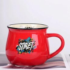 Tazza per acqua con pancia grande in ceramica stampata con alfabeto, stampa su richiesta (rosso)