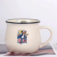 Tazza per acqua con pancia grande in ceramica stampata da ragazzo, stampa su richiesta (beige bianco)