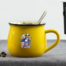 Tazza per acqua con pancia grande in ceramica stampata da ragazzo, stampa su richiesta (giallo)