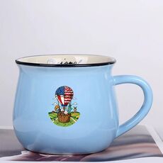 Tazza per acqua con stampa a palloncino in ceramica con pancia grande, stampa su richiesta (azzurro cielo)
