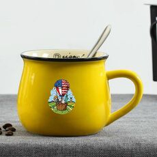 Tazza per acqua con stampa a palloncino in ceramica con pancia grande, stampa su richiesta (giallo)