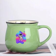 Tazza da acqua con pancia grande in ceramica stampata con astronauta Stampa su richiesta (verde)