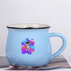 Tazza da acqua con pancia grande in ceramica stampata con astronauta, stampa su richiesta (azzurro cielo)
