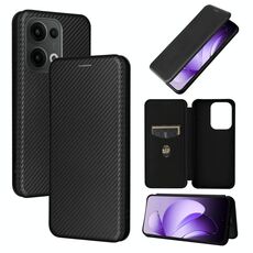 Per OPPO Reno13 5G Custodia per telefono in pelle con texture in fibra di carbonio globale (nero)