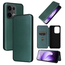 Per OPPO Reno13 5G Custodia per telefono in pelle con texture in fibra di carbonio globale (verde)