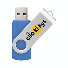 Unità flash USB 2.0 rotante in metallo colorato Stampa su richiesta, memoria: 32 GB (blu)