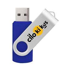 Unità flash USB 2.0 rotante in metallo colorato Stampa su richiesta, memoria: 64 GB (blu scuro)