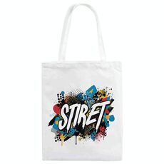 Borsa in tela stampata con alfabeto, stampa su richiesta, dimensioni: 25x20 cm (bianco)