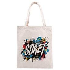 Borsa in tela stampata con alfabeto, stampa su richiesta, dimensioni: 25x20 cm (beige)