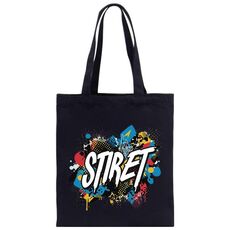 Borsa in tela stampata con alfabeto, stampa su richiesta, dimensioni: 25x20 cm (nero)
