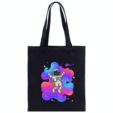 Borsa a mano in tela stampata con astronauta, stampa su richiesta, dimensioni: 40x35 cm (nero)