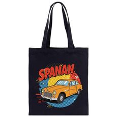 Borsa in tela stampata con auto, stampa su richiesta, dimensioni: 30x25 cm (nero)