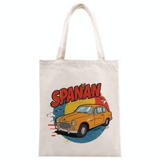 Borsa in tela stampata con auto, stampa su richiesta, dimensioni: 35x30 cm (beige)