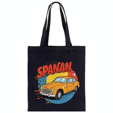 Borsa in tela stampata con auto, stampa su richiesta, dimensioni: 40x35 cm (nero)