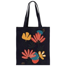 Borsa a mano in tela stampata con fiori, stampa su richiesta, dimensioni: 30x25 cm (nero)